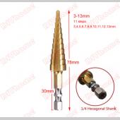 鍍鈦高速鋼HSS階梯鑽頭.圓穴鑽 3-13mm(六角柄6.35mm)